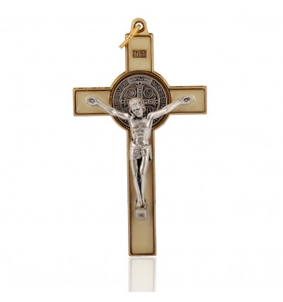 Crucifix metalic pe foita de argint