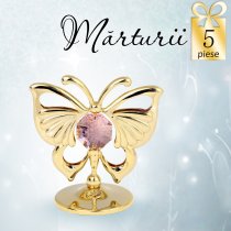 Fluturas auriu cu cristale Swarovski roz- oferta de 5 marturii
