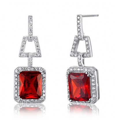 Cercei din argint 925 cu cristale Simulated Red Ruby