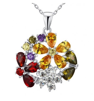 Colier din argint 925 Multicolor Simulated Topaz Flower