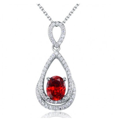 Colier din argint rodiat cu cristal Cubic Zirconia - "Royal Red"