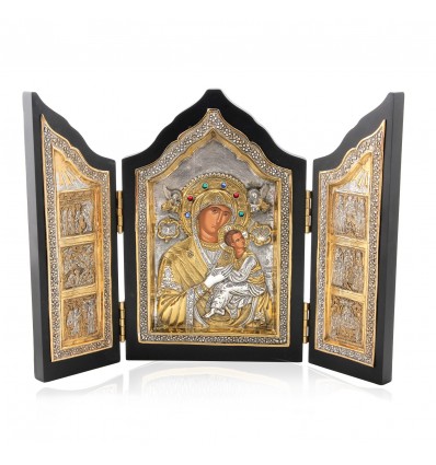 Triptic Fecioara Maria si Pruncul lucrat in argint 950 si aur 24Kt