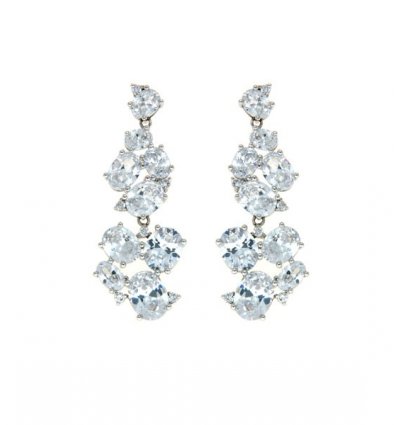 Cercei placati cu rodiu cu pietre transparente cubic zirconiu