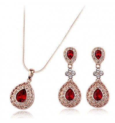 Set de colier si cercei cu cristale cubic zirconia - Glamour Ruby