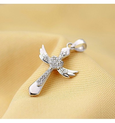 Pandantiv cruciulita din argint cu cristale cubic zirconia - "Angel Wings"