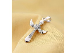 Pandantiv cruciulita din argint cu cristale cubic zirconia - "Angel Wings"