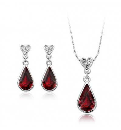 Red Drops - Set de cercei si colier placate cu aur 18Kt si decorat cu cristale