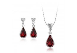 Red Drops - Set de cercei si colier placate cu aur 18Kt si decorat cu cristale