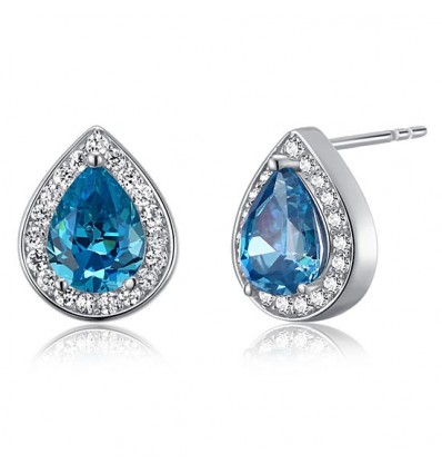 Cercei din argint 925 cu cristale " Pear Cut Simulated Blue Topaz"