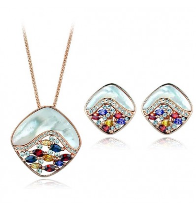 Set colier si cercei cu sidef si cristale Swarovski - "Color Waves"