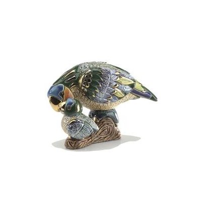 Papagal cu pui din ceramica portelanata, de colectie - editie limitata