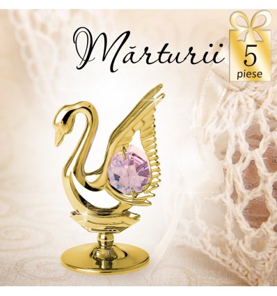 Lebada aurie cu cristale Swarovski - oferta de 5 marturii nunta