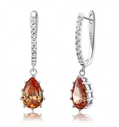Cercei din argint 925 "Champagne Simulated Pear Cut Sapphire"