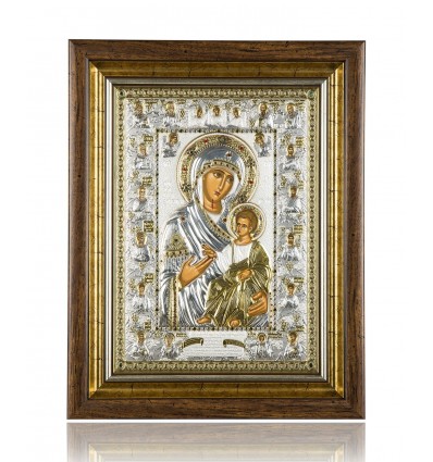 Icoana Bizantin-Ortodoxa Argint 999 -  Fecioara Maria Portaitissa 46 x 36 cm