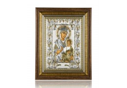 Icoana Bizantin-Ortodoxa Argint 999 - Fecioara Maria Portaitissa 46 x 36 cm