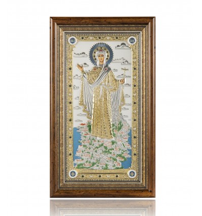 Icoana Bizantin-Ortodoxa Argint 999 - Fecioara Maria in Muntele Athos