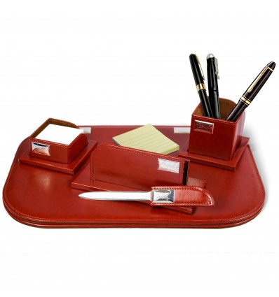 Organizator de lux pentru birou din piele cu ornamente din argint