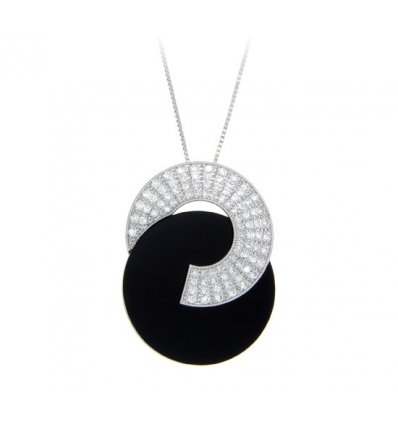 Colier placat cu rodiu cu pietre cubic zirconiu si onix