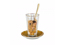 Pahar Latte macchiato cu lingura si farfurie "The Kiss" Klimt - Goebel