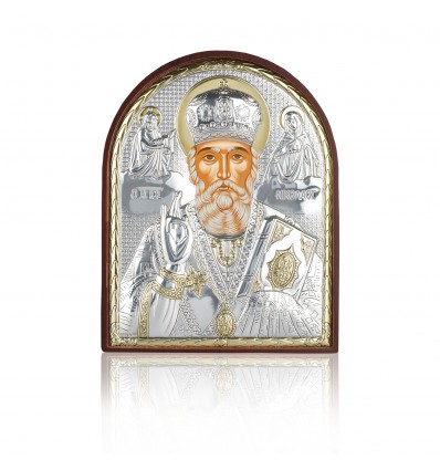 Sfantul Nicolae - Icoana pe foita de argint si rama din piele