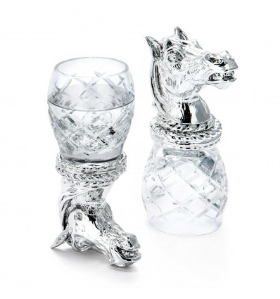 Set argintat de pahare pentru vodca "Quadri Horse Blue" by Chinelli Italy