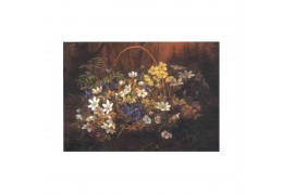 Cos cu flori - tablou pe sevalet din lemn